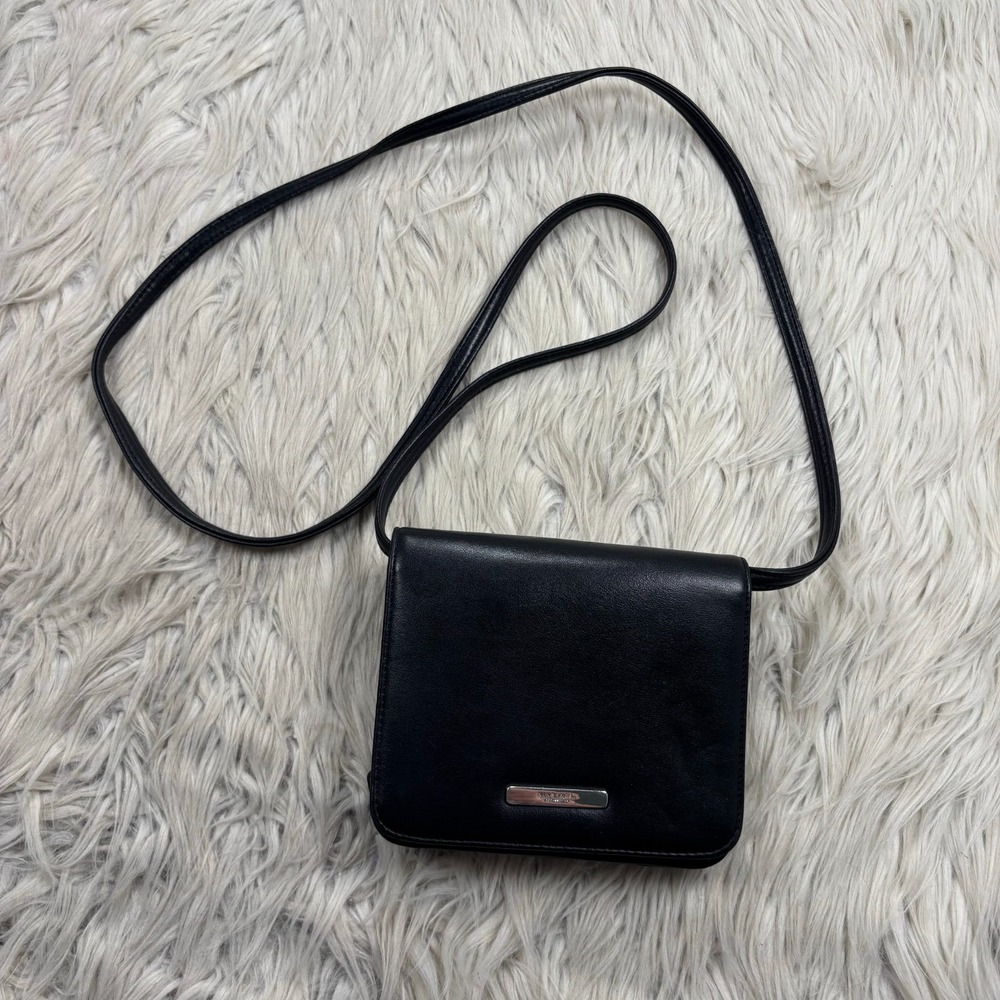 Vintage Y2K Nine West Black Leather Mini Bag Card Organizer Mirror‎ Crossbody